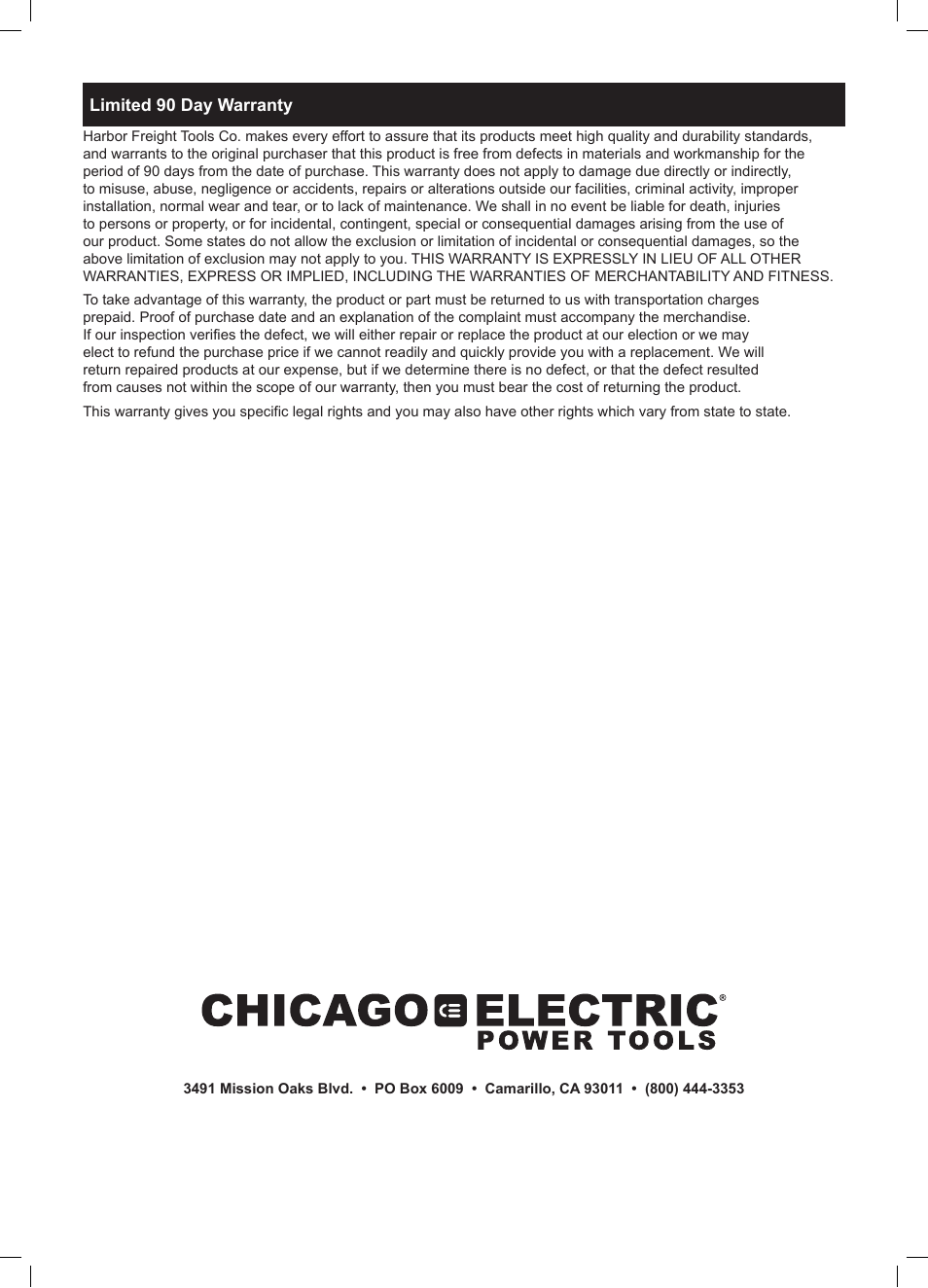 Chicago Electric Power Tools / 6 AMP Reciprocating Saw With Rotating Handle 65570 User Manual | Page 16 / 16