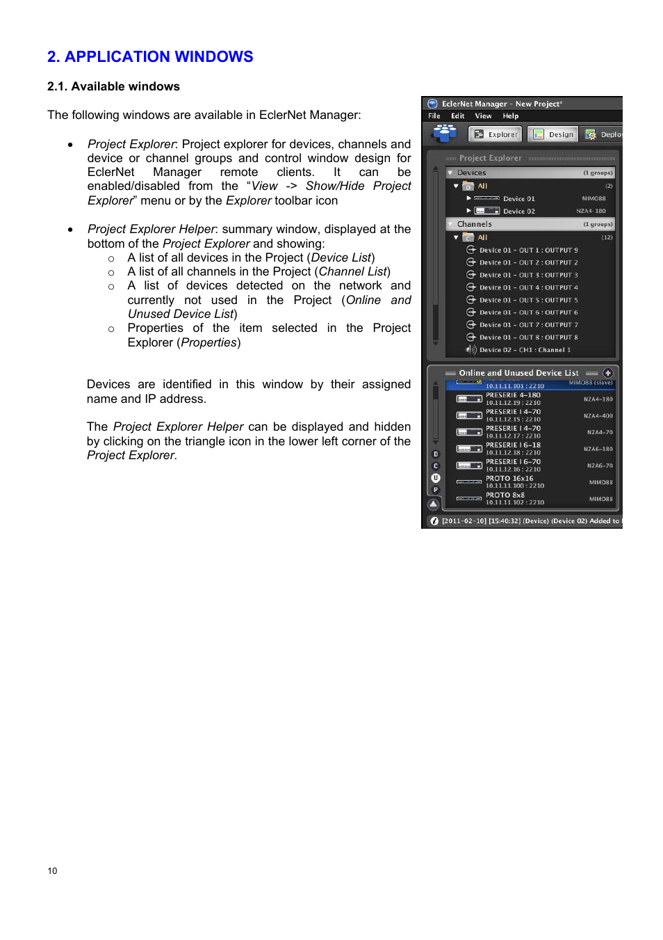 Application windows | Ecler ECLERNET MANAGER User Manual | Page 10 / 208