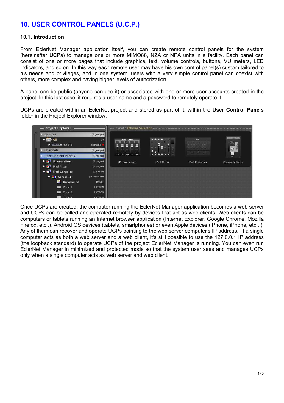 User control panels (u.c.p.) | Ecler ECLERNET MANAGER User Manual | Page 173 / 208