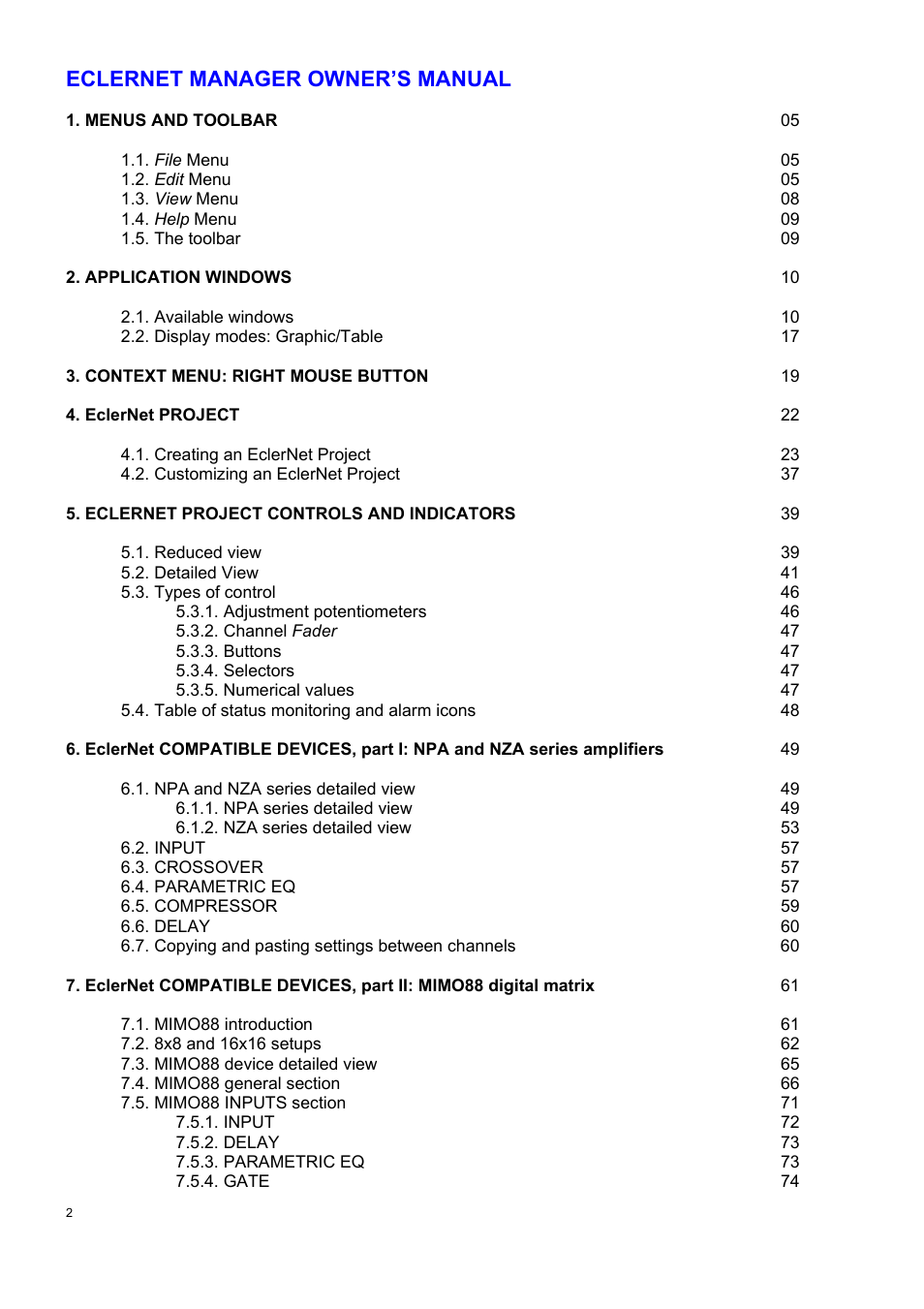 Eclernet manager owner’s manual | Ecler ECLERNET MANAGER User Manual | Page 2 / 208