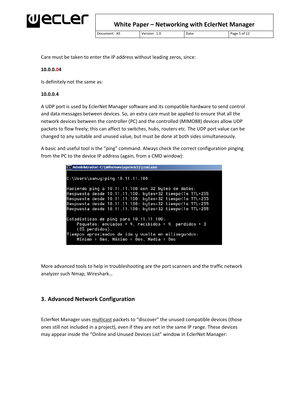 White paper – networking with eclernet manager, Advanced network configuration | Ecler White Paper - Networking with EclerNet Manager User Manual | Page 5 / 12