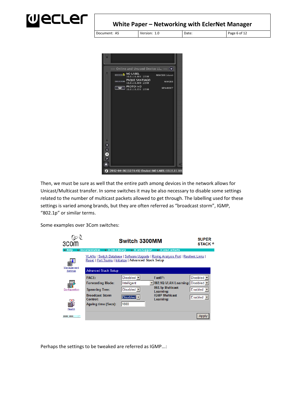 White paper – networking with eclernet manager | Ecler White Paper - Networking with EclerNet Manager User Manual | Page 6 / 12