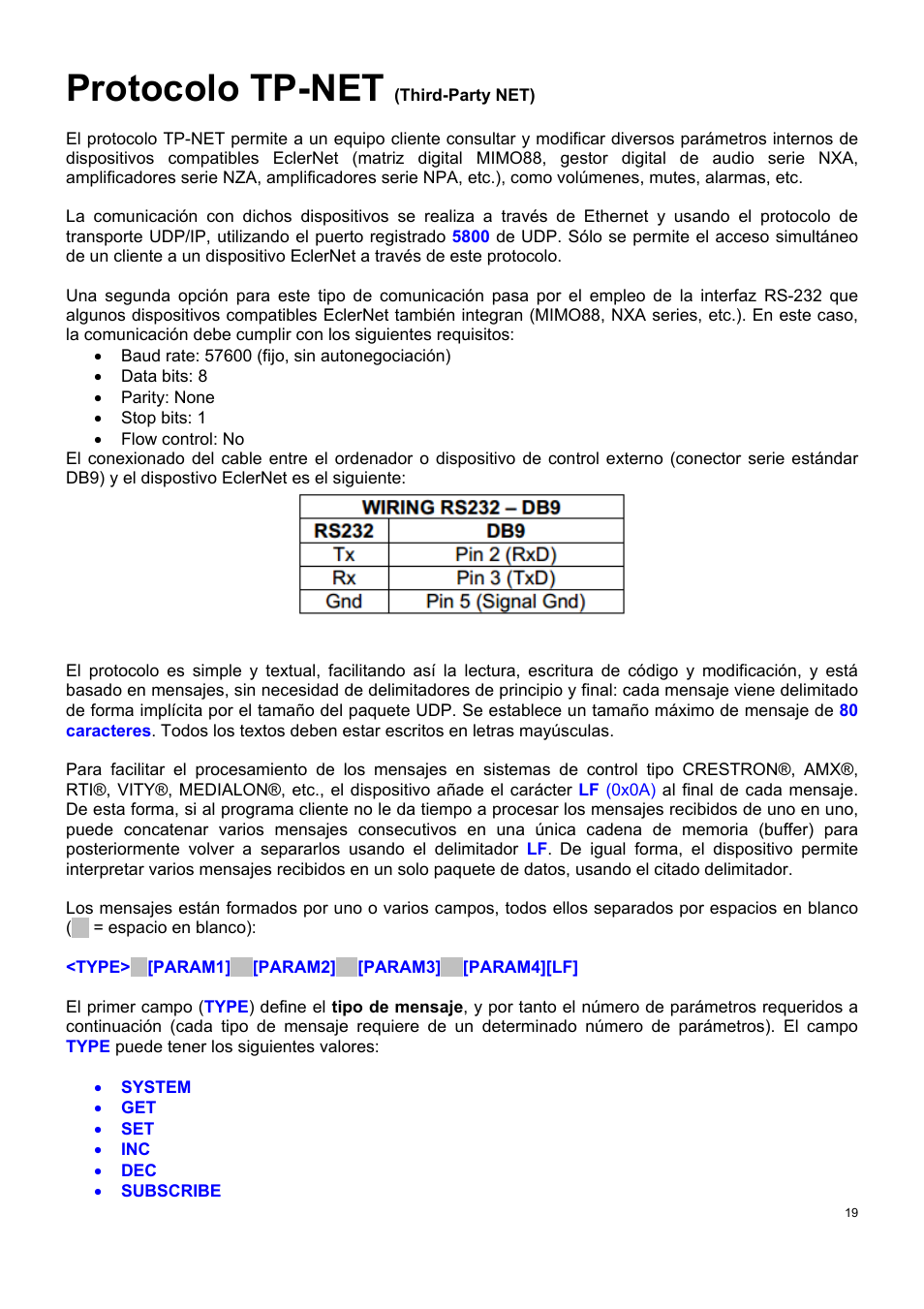 Protocolo tp-net | Ecler TP-NET User Manual | Page 19 / 35