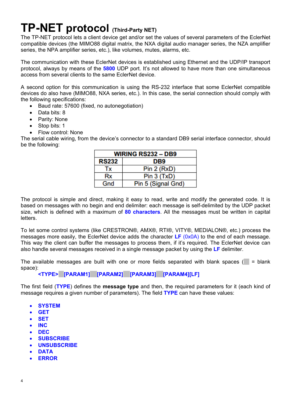 Tp-net, Protocol | Ecler TP-NET User Manual | Page 4 / 35