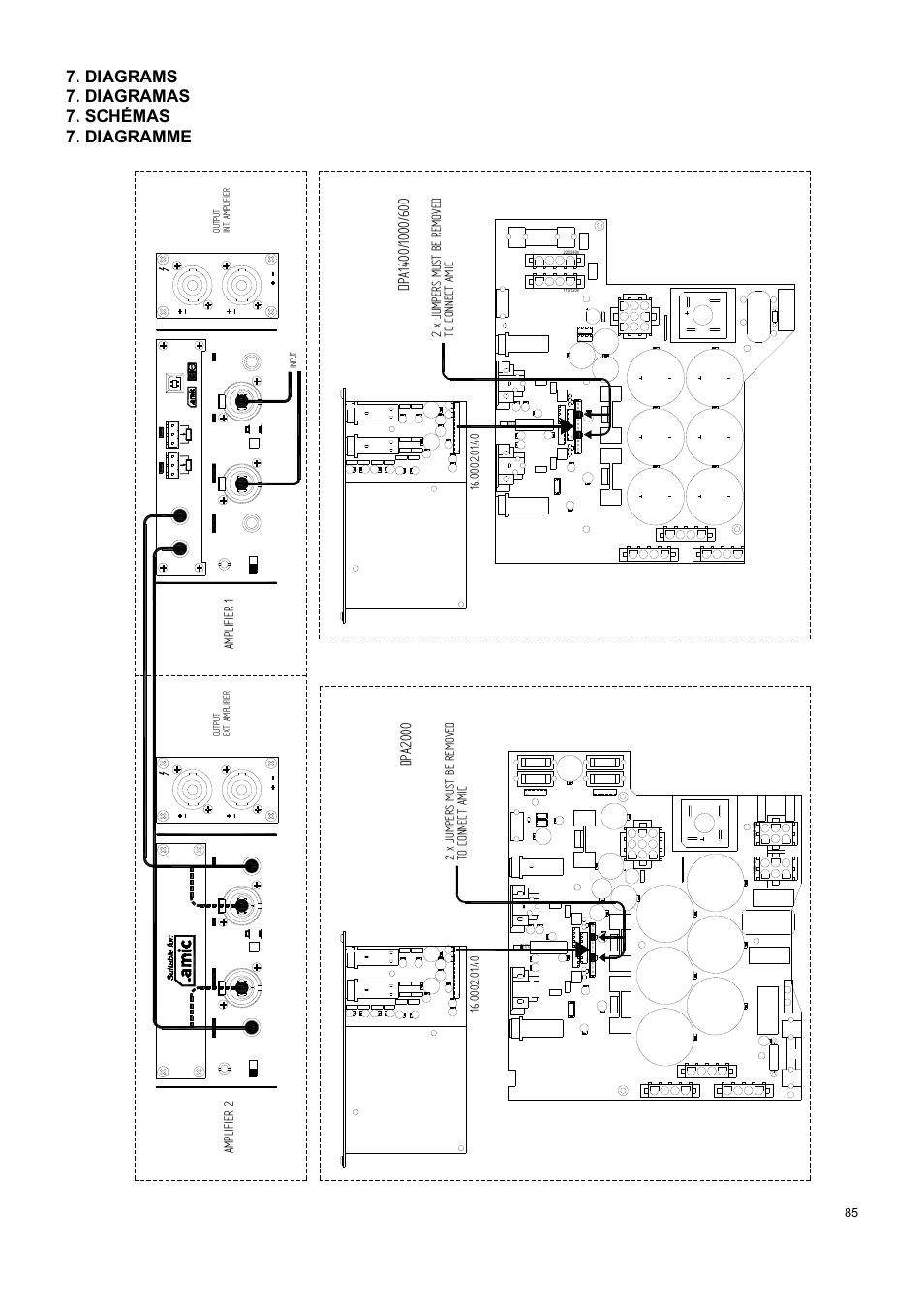 Diagrams 7. diagramas 7. schémas 7. diagramme, Dp a2000, Amplifi er 1 | Amplifi er 2, Ext . a mp lifi er output | Ecler AmicLab User Manual | Page 85 / 88