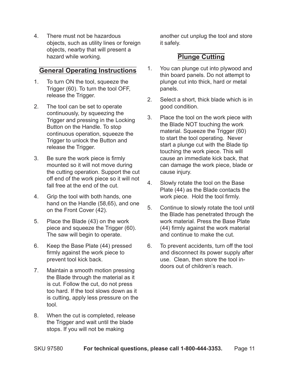 Chicago Electric CHICAGO 9.5 AMP MAGNESIUM RECIPROCATING SAW 97580 User Manual | Page 11 / 16