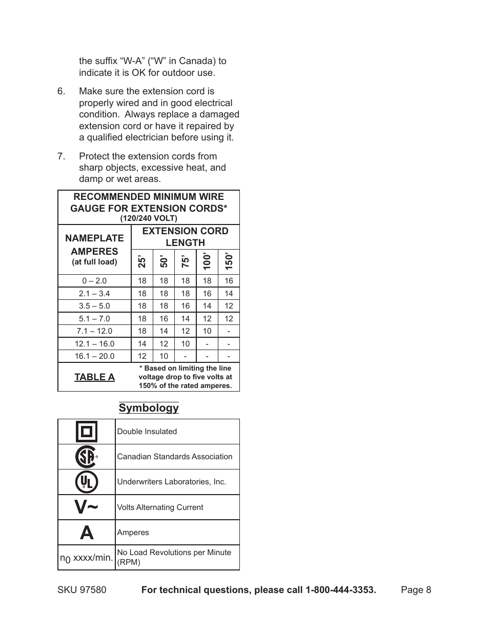 Symbology | Chicago Electric CHICAGO 9.5 AMP MAGNESIUM RECIPROCATING SAW 97580 User Manual | Page 8 / 16