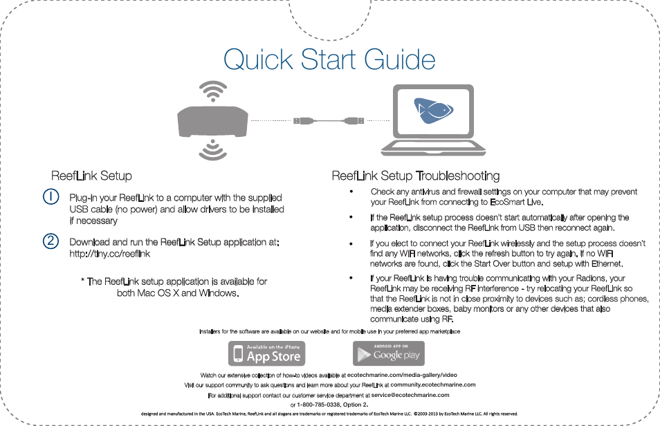 10921_reeflink_setup_guide_back_nobleed, Quick start guide | EcoTech Marine ReefLink User Manual | Page 2 / 2