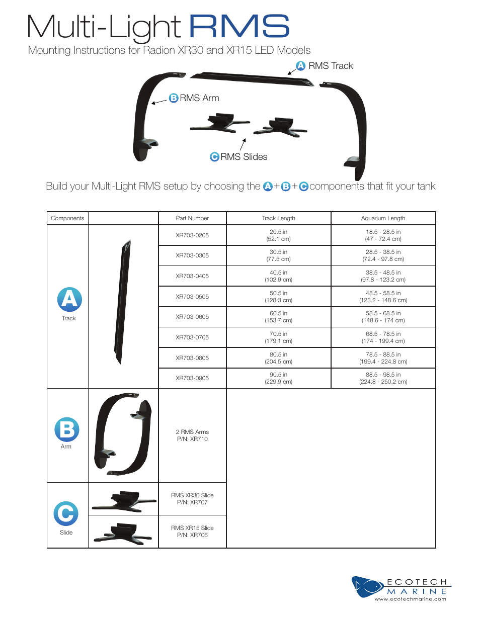 EcoTech Marine RMS Multi-light Tank Mount User Manual | 2 pages
