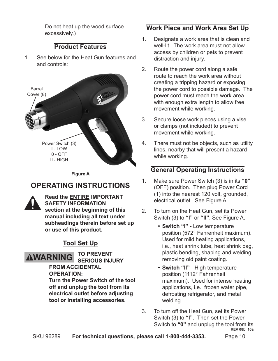 Operating instructions | Harbor Freight Tools DRILL MASTER 96289 User Manual | Page 10 / 14