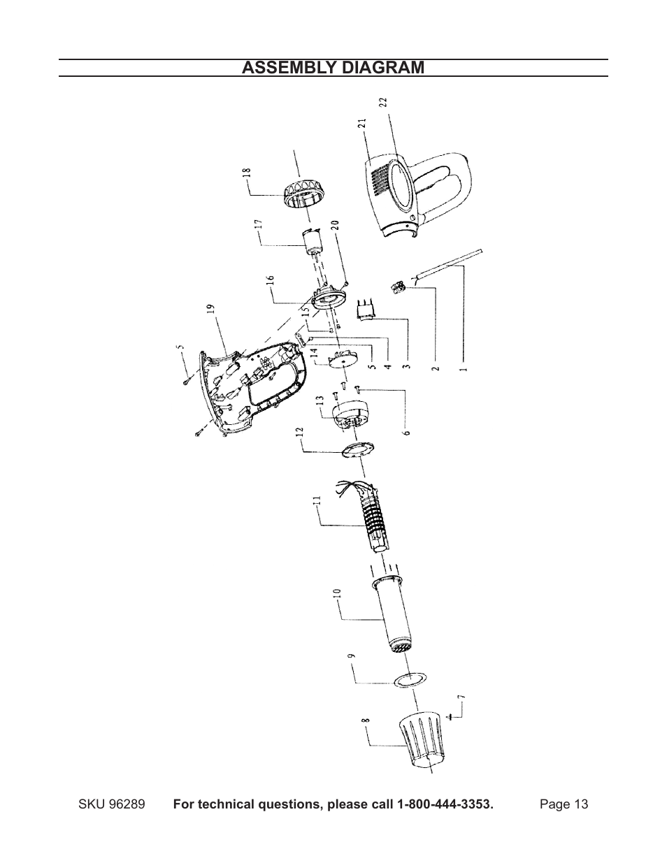 Assembly diagram | Harbor Freight Tools DRILL MASTER 96289 User Manual | Page 13 / 14