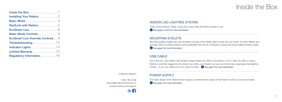 Inside the box | EcoTech Marine XR15 Radion User Manual | Page 2 / 11