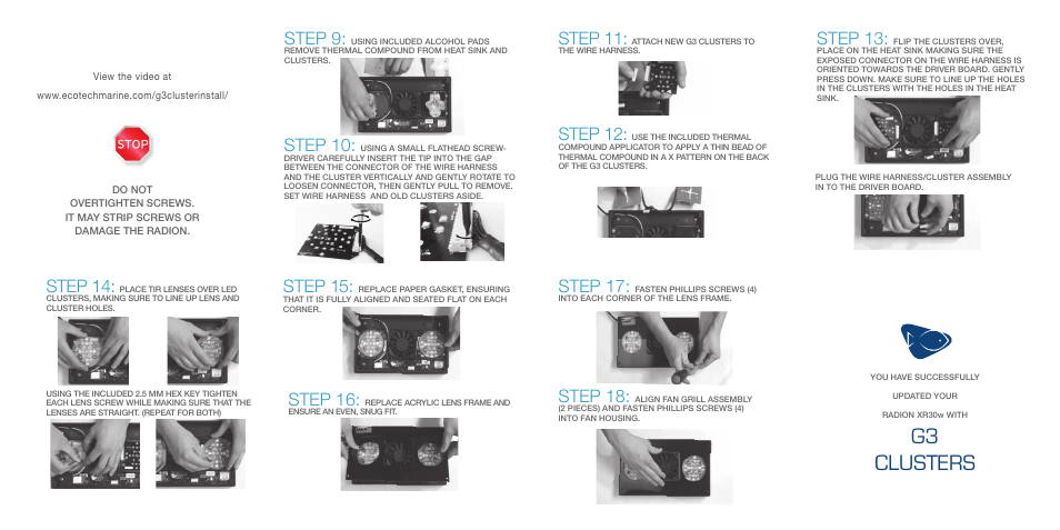 G3 clusters, Step 18, Step 13 | Step 17, Step 11, Step 9, Step 15, Step 16, Step 10, Step 12 | EcoTech Marine Radion G3 Cluster User Manual | Page 2 / 2