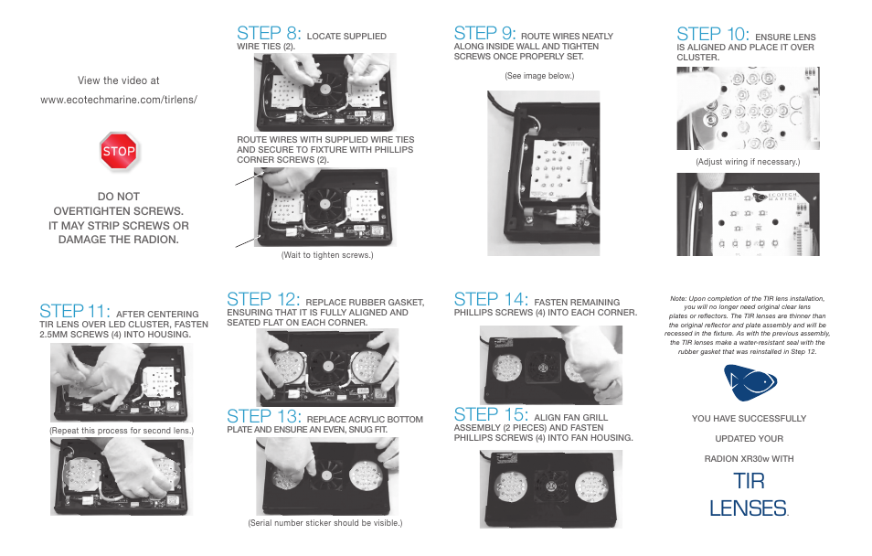 Tir lenses, Step 15, Step 10 | Step 14, Step 9, Step 11, Step 8, Step 12, Step 13 | EcoTech Marine TIR Lens User Manual | Page 2 / 2