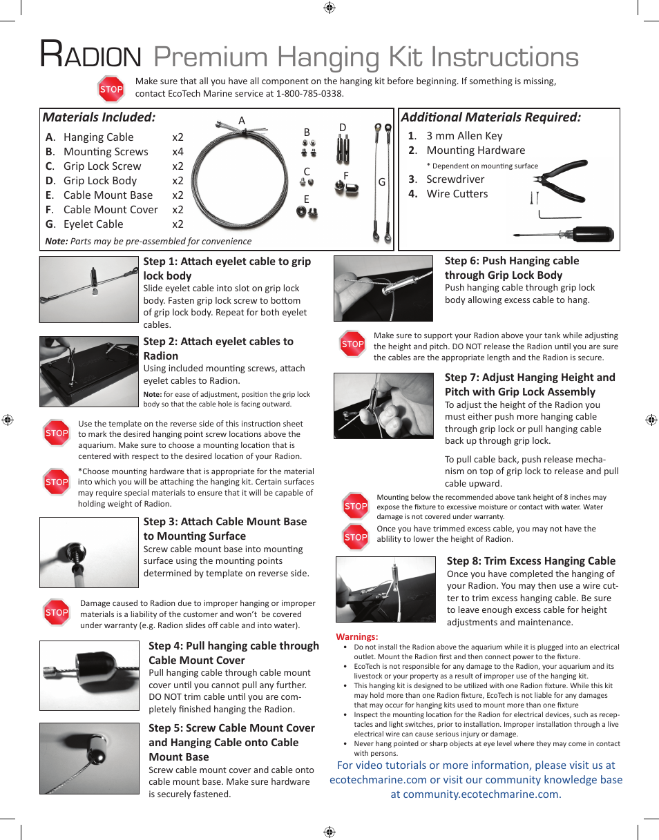 EcoTech Marine Hanging Kit User Manual | 3 pages