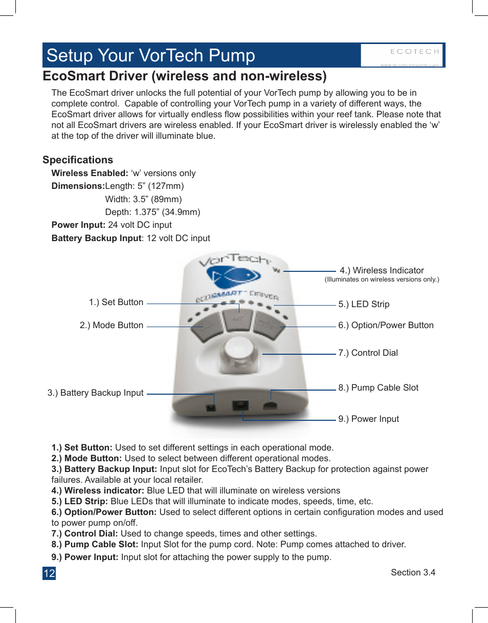 Setup your vortech pump, Ecosmart driver (wireless and non-wireless) | EcoTech Marine Full EcoSmart User Manual | Page 12 / 44