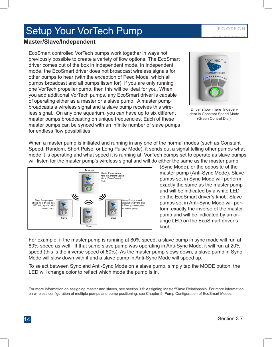 Setup your vortech pump, 14 master/slave/independent | EcoTech Marine Full EcoSmart User Manual | Page 14 / 44