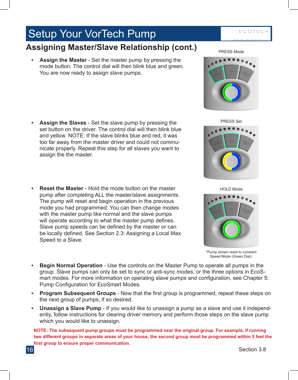 Setup your vortech pump, Assigning master/slave relationship (cont.) | EcoTech Marine Full EcoSmart User Manual | Page 16 / 44