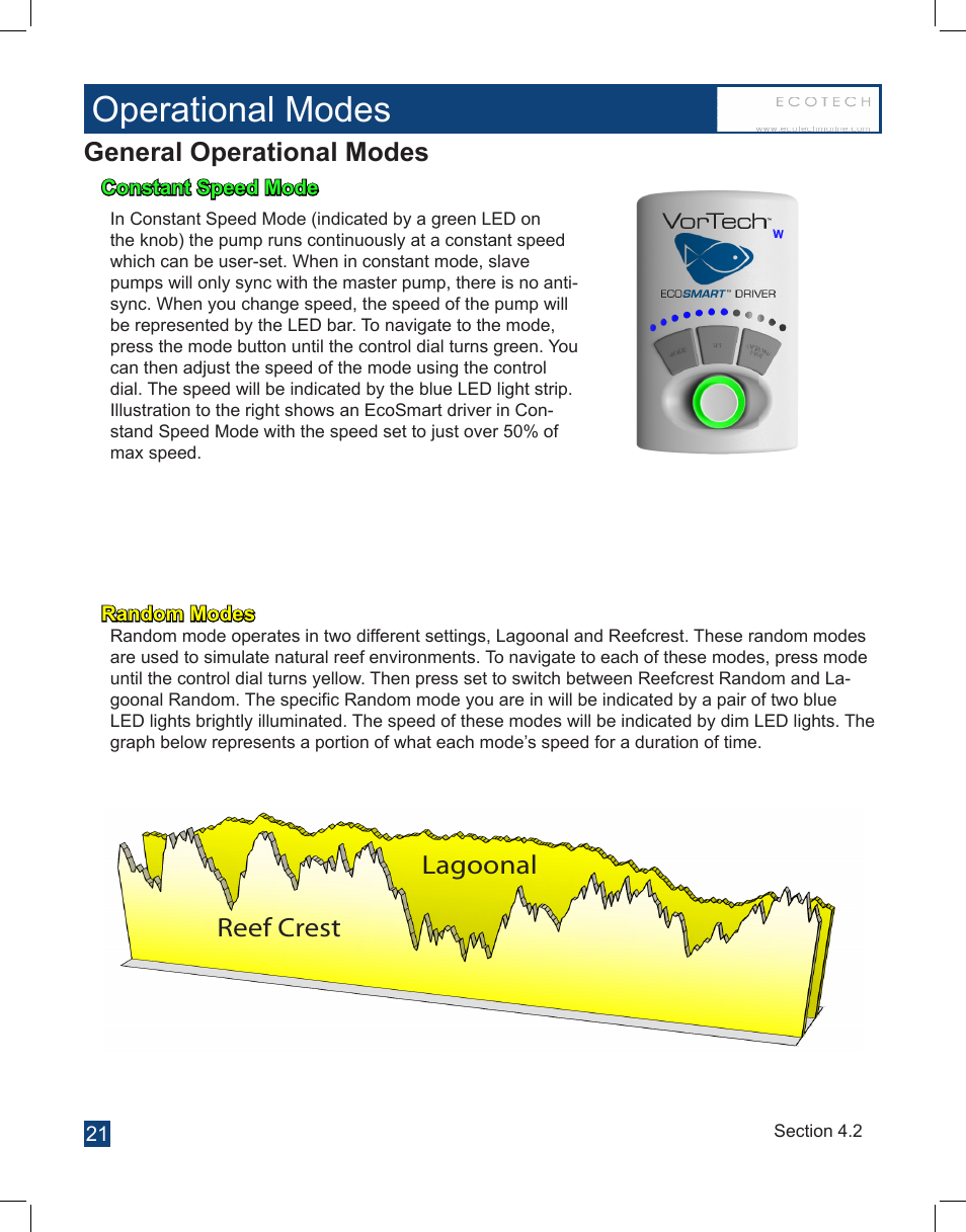 Operational modes, General operational modes, Lagoonal reef crest | EcoTech Marine Full EcoSmart User Manual | Page 21 / 44