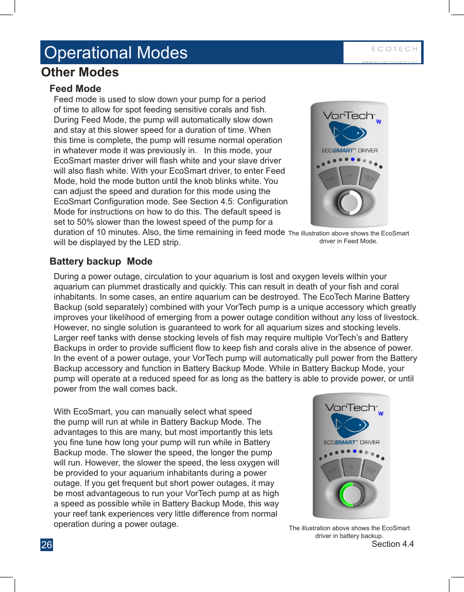 Operational modes, Other modes | EcoTech Marine Full EcoSmart User Manual | Page 26 / 44