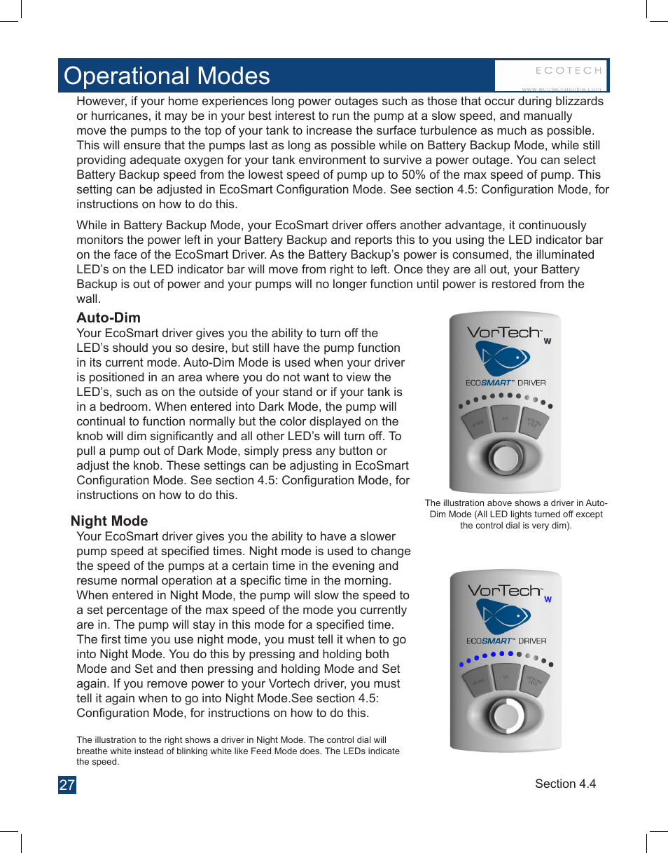 Operational modes | EcoTech Marine Full EcoSmart User Manual | Page 27 / 44