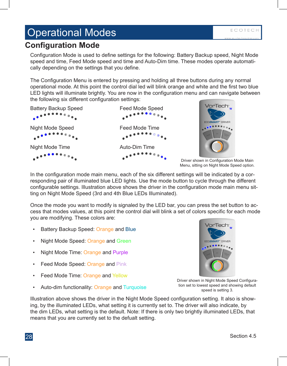 Operational modes, Configuration mode | EcoTech Marine Full EcoSmart User Manual | Page 28 / 44