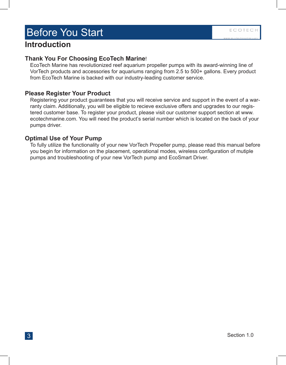 Before you start, Introduction | EcoTech Marine Full EcoSmart User Manual | Page 3 / 44