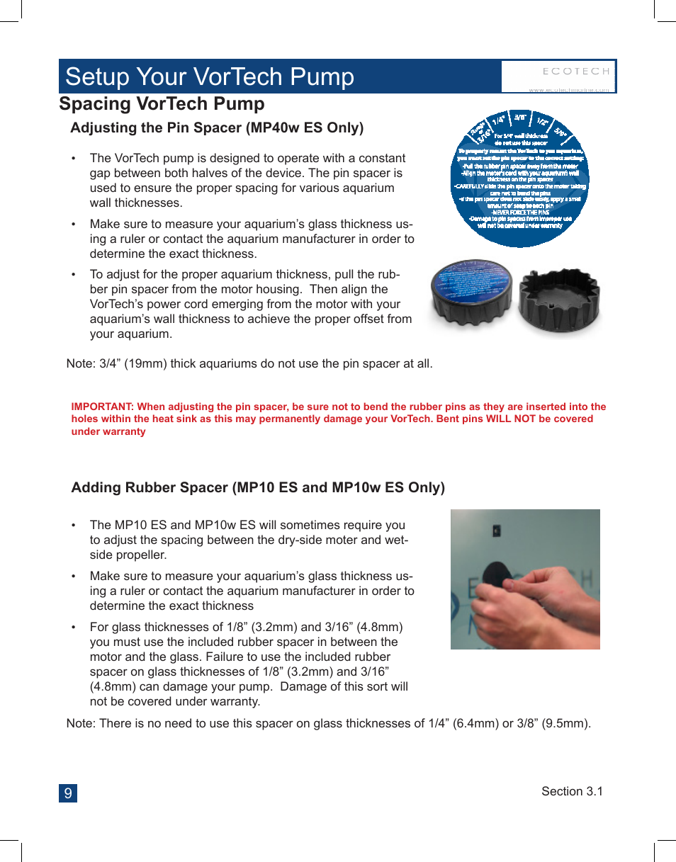 Setup your vortech pump, Spacing vortech pump | EcoTech Marine Full EcoSmart User Manual | Page 9 / 44