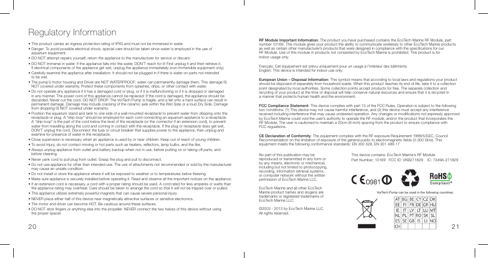 Regulatory information | EcoTech Marine MP60wES User Manual | Page 12 / 12