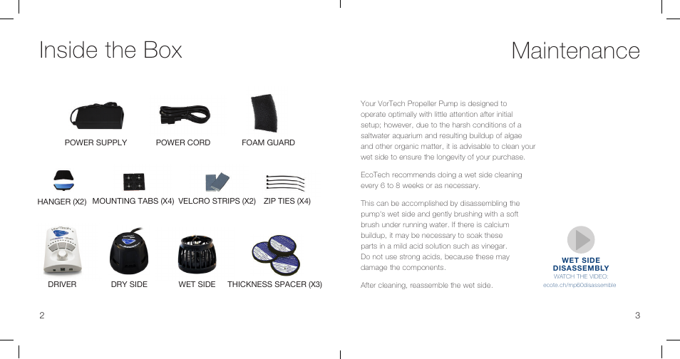 Inside the box, Maintenance | EcoTech Marine MP60wES User Manual | Page 3 / 12