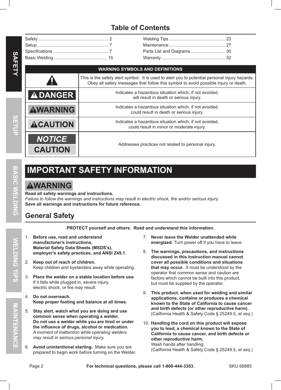 Chicago Electric Wire Feed Welder MIG 170 User Manual | Page 2 / 32
