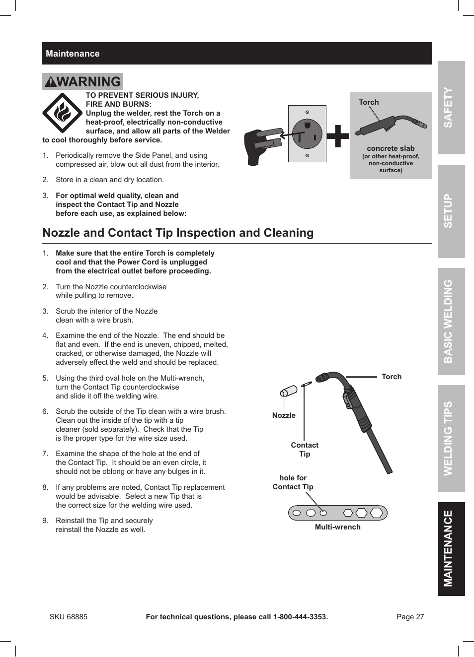 Nozzle and contact tip inspection and cleaning | Chicago Electric Wire Feed Welder MIG 170 User Manual | Page 27 / 32