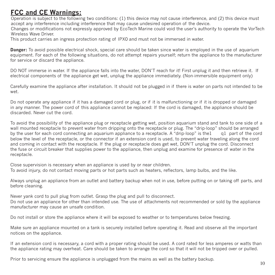 Fcc and ce warnings | EcoTech Marine Gen 2 MP40 User Manual | Page 10 / 10