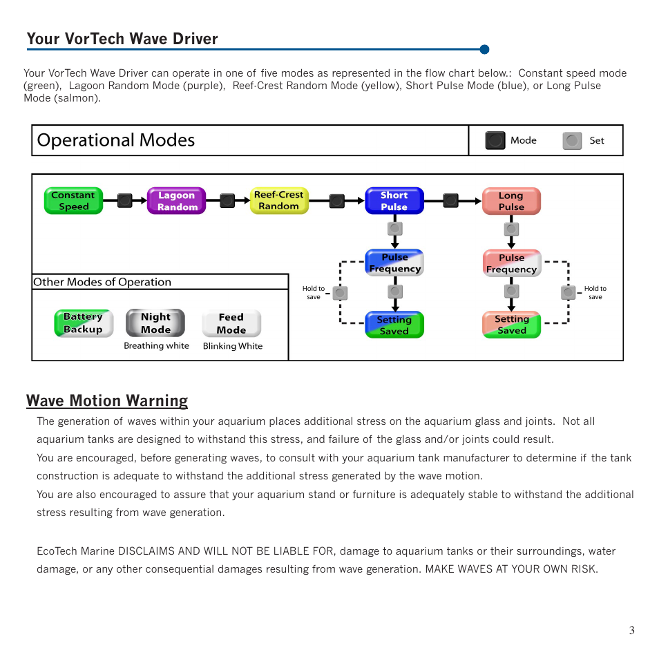 Your vortech wave driver wave motion warning | EcoTech Marine MP20 User Manual | Page 3 / 8
