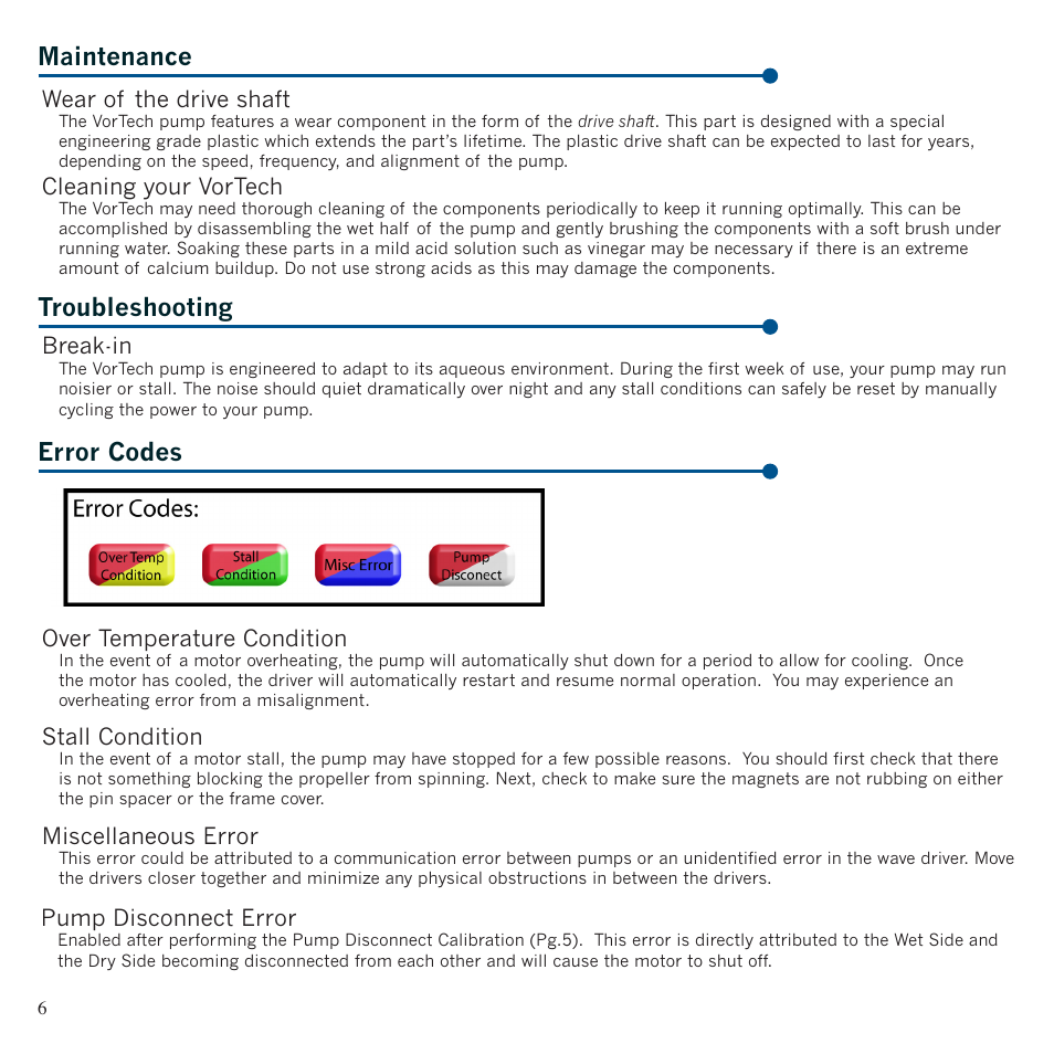 Maintenance error codes troubleshooting | EcoTech Marine MP20 User Manual | Page 6 / 8