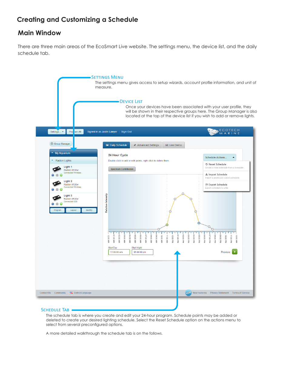 Creating and customizing a schedule main window | EcoTech Marine EcoSmart Live User Manual | Page 4 / 11