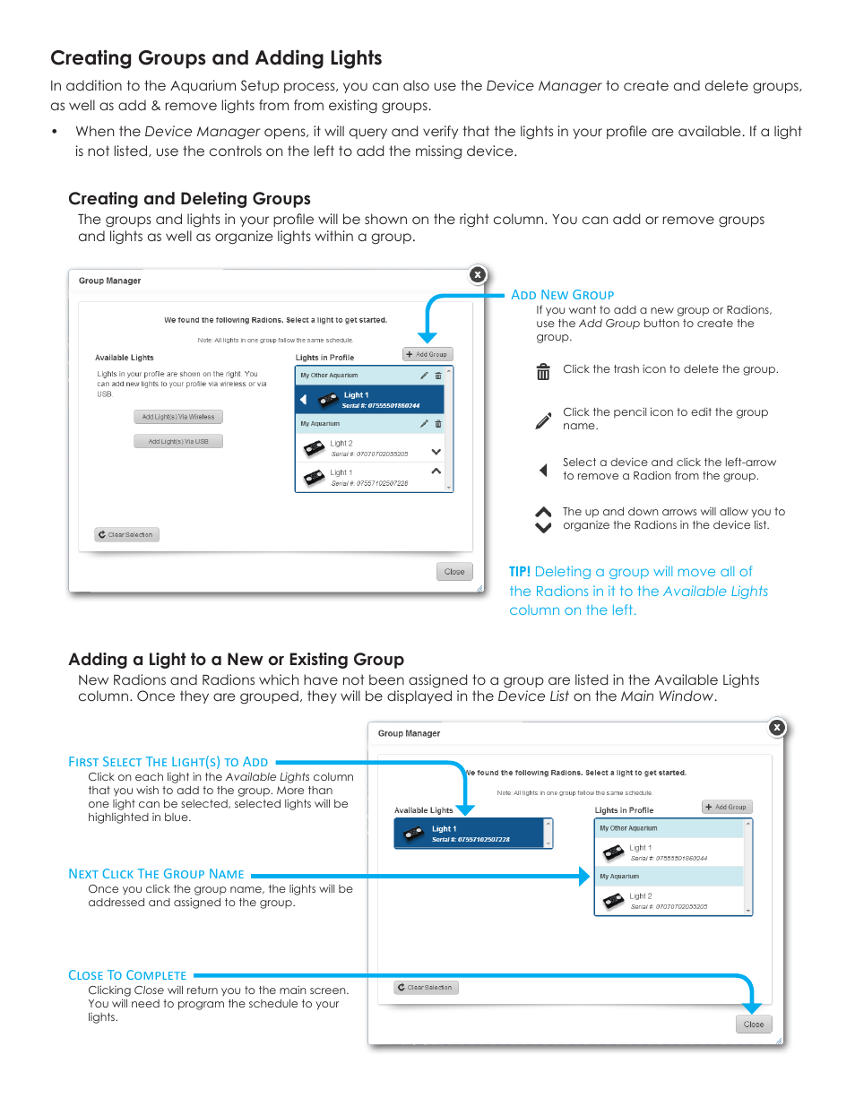 Creating groups and adding lights | EcoTech Marine EcoSmart Live User Manual | Page 9 / 11