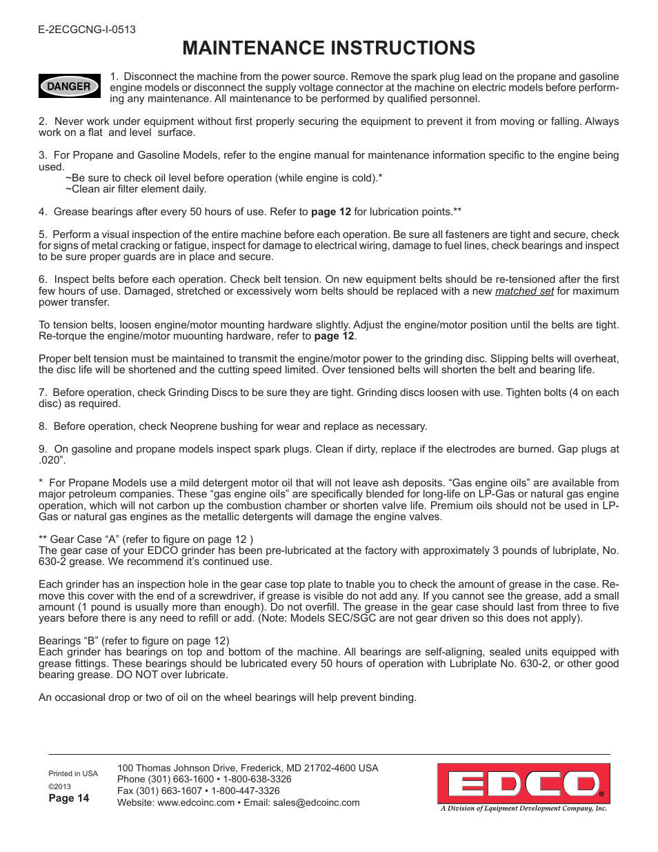 Maintenance instructions | EDCO 2GC-NG-11H User Manual | Page 14 / 16