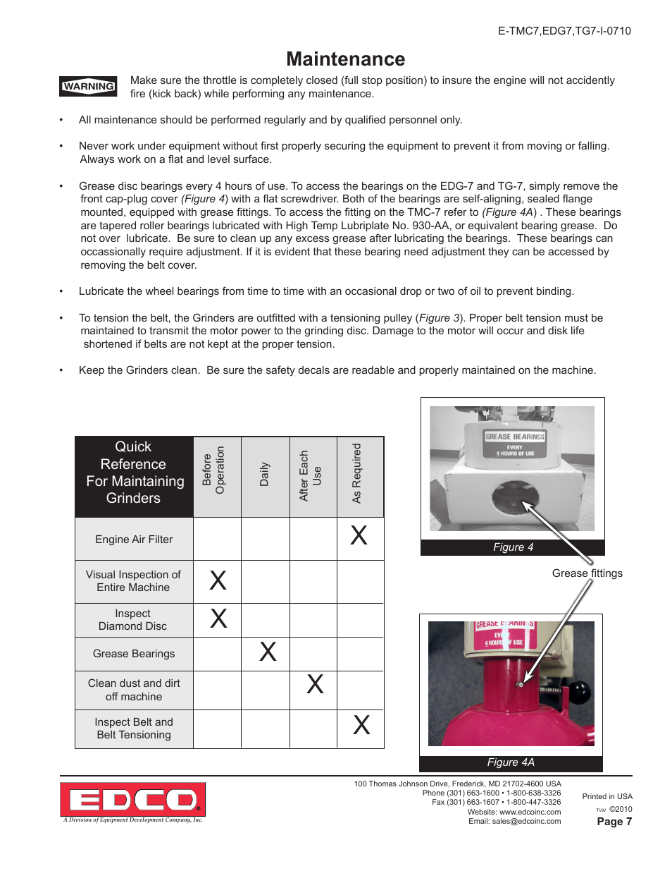 Maintenance | EDCO TG-7 User Manual | Page 7 / 8