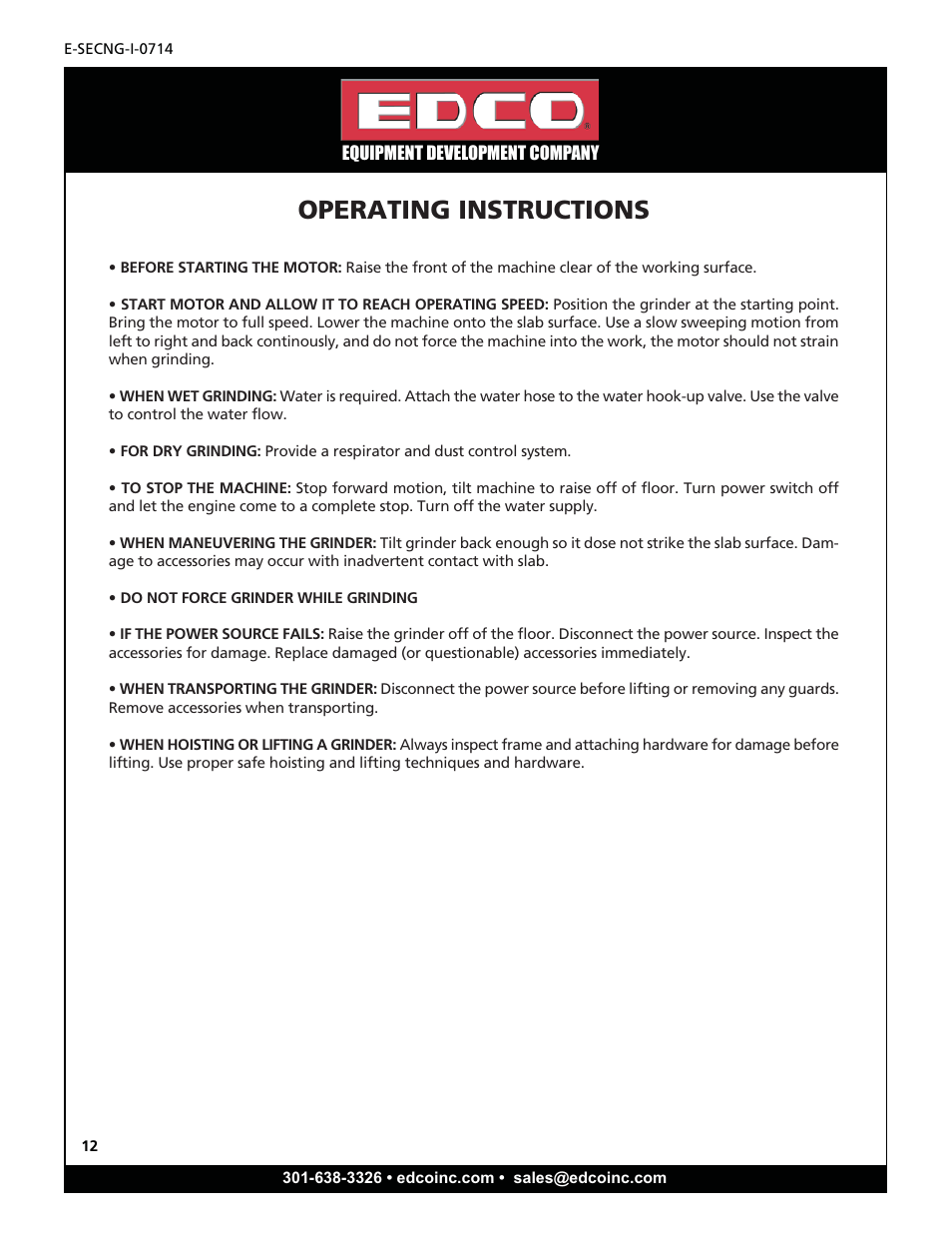 Operating instructions | EDCO SEC-NG-1.5 User Manual | Page 12 / 20