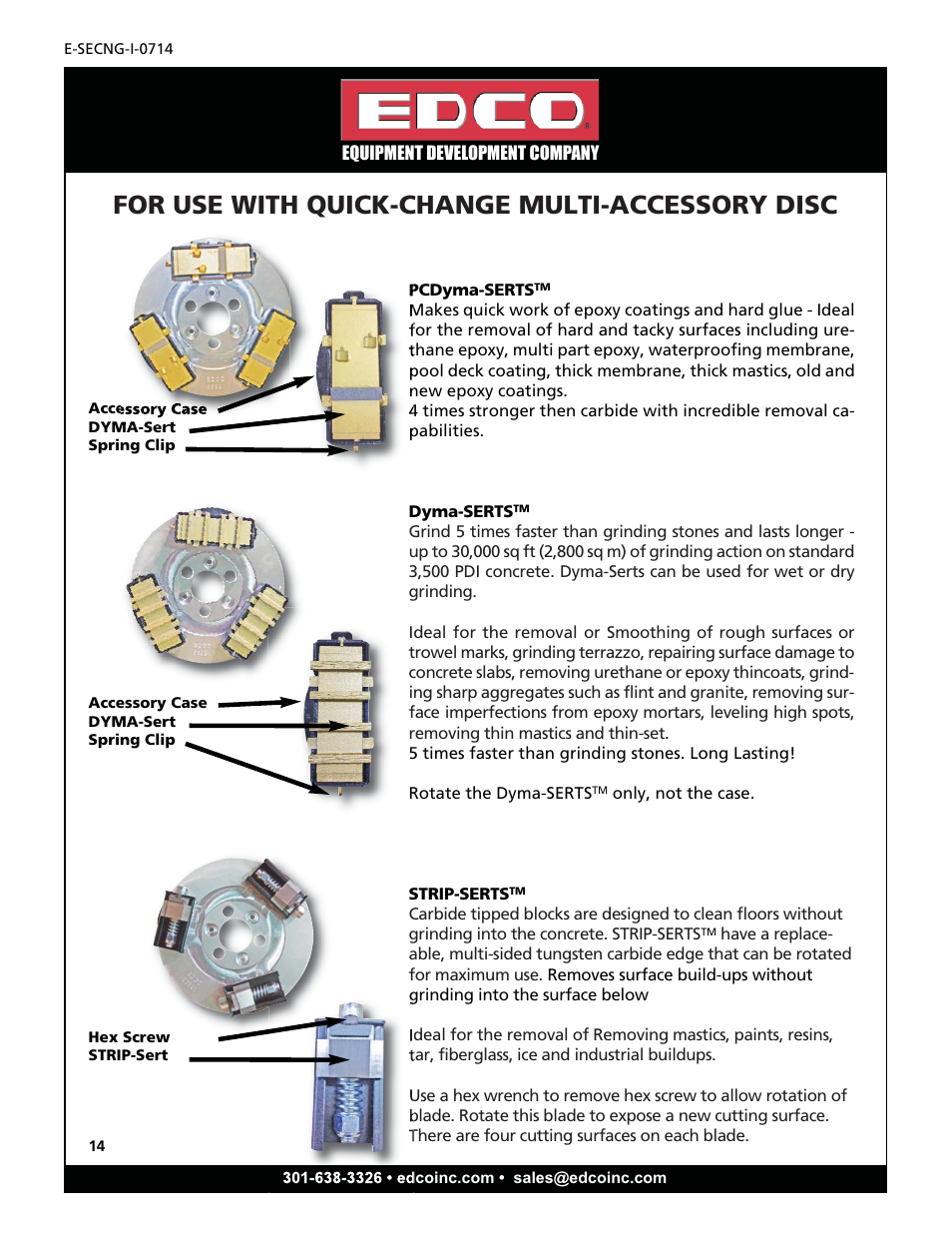 For use with quick-change multi-accessory disc | EDCO SEC-NG-1.5 User Manual | Page 14 / 20
