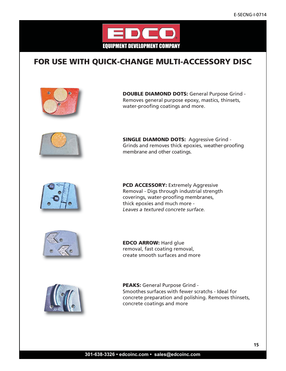 For use with quick-change multi-accessory disc | EDCO SEC-NG-1.5 User Manual | Page 15 / 20