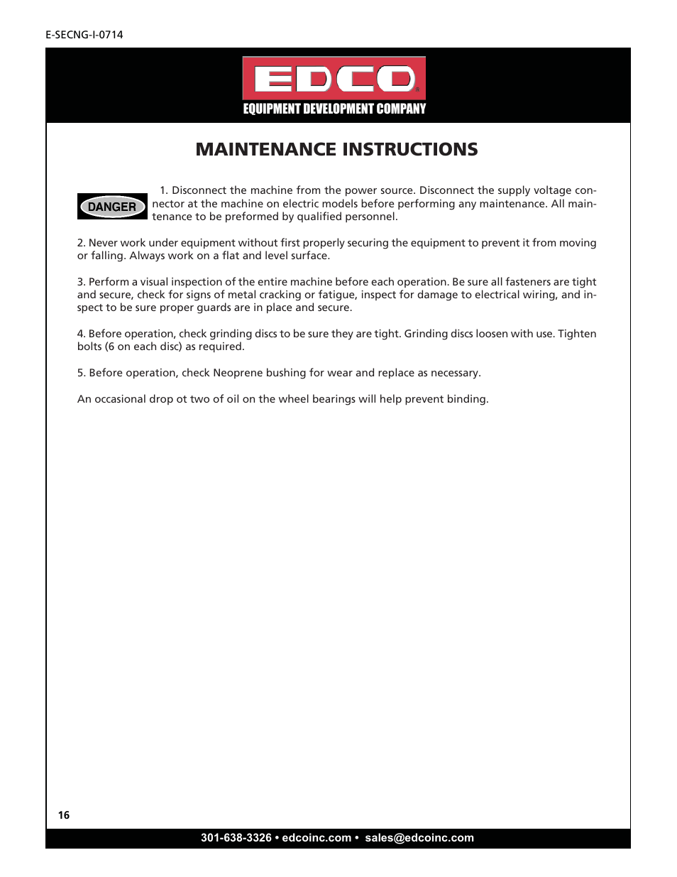 Maintenance instructions | EDCO SEC-NG-1.5 User Manual | Page 16 / 20