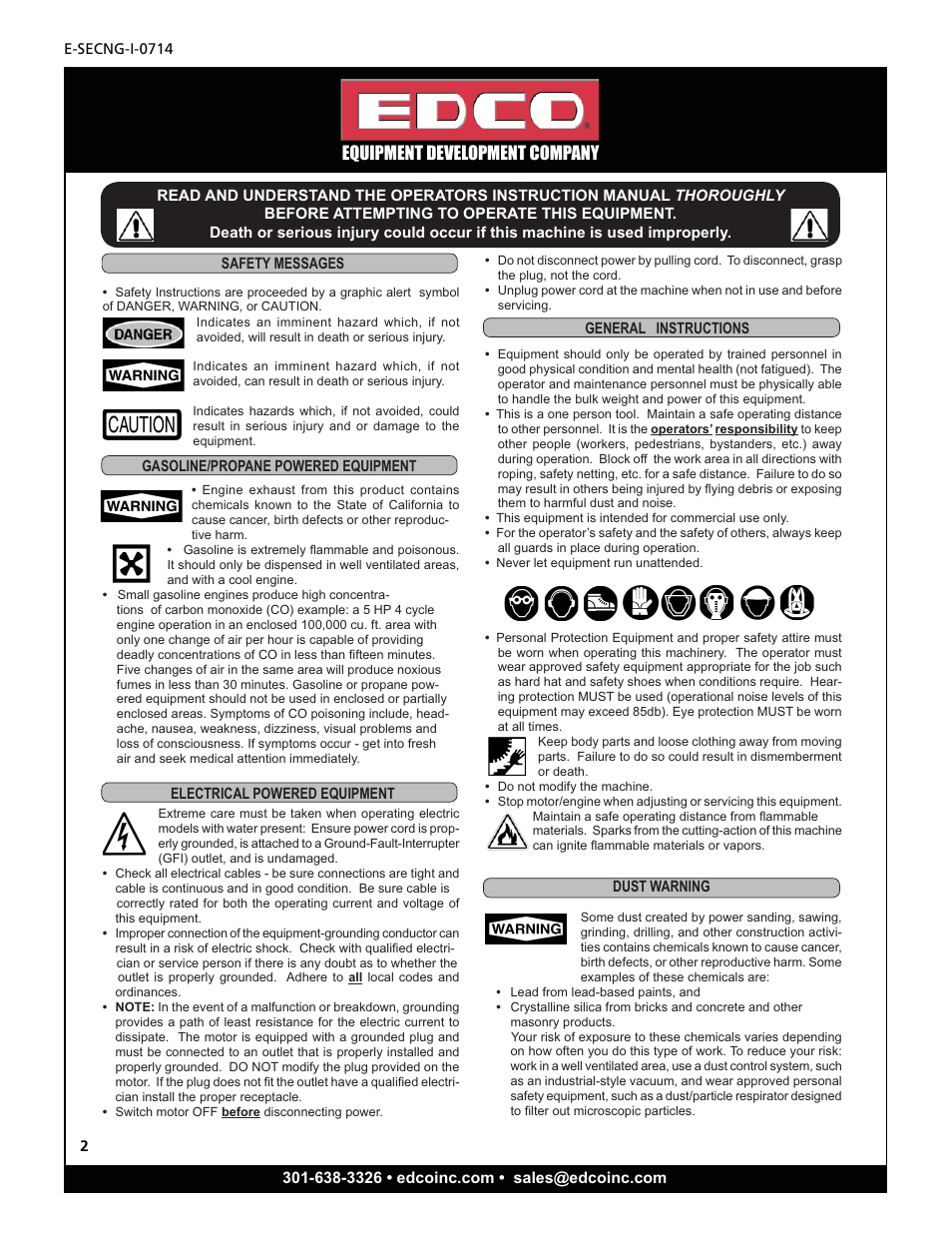 Equipment development company | EDCO SEC-NG-1.5 User Manual | Page 2 / 20