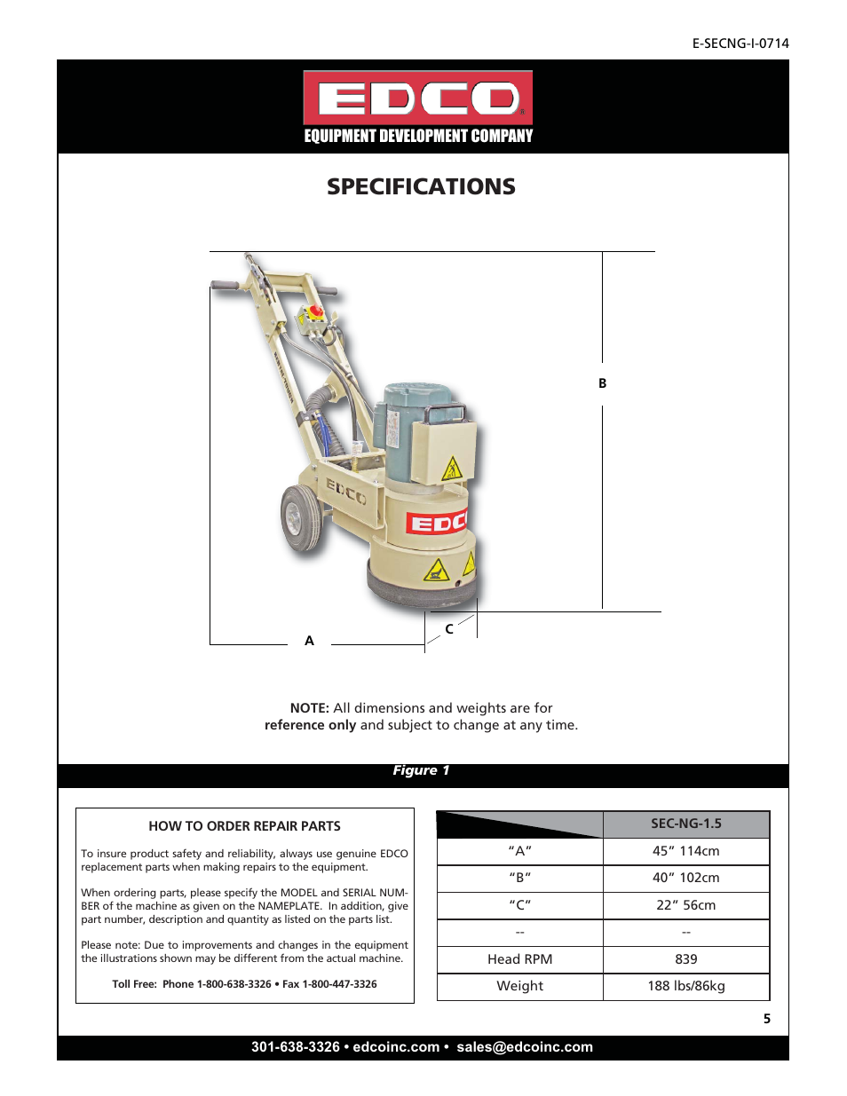 Specifications | EDCO SEC-NG-1.5 User Manual | Page 5 / 20