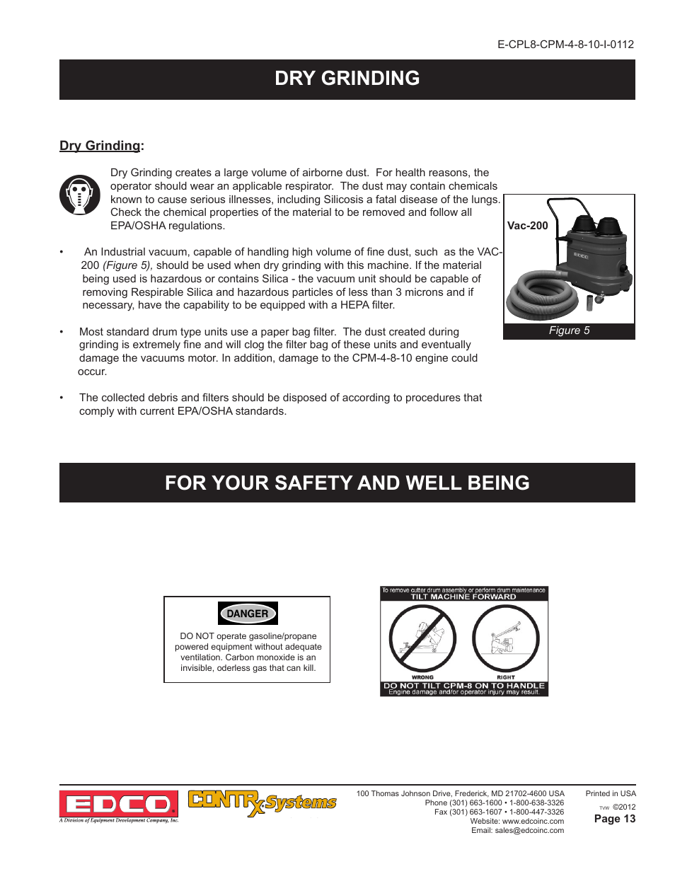 For your safety and well being dry grinding, Dry grinding | EDCO CPM-10 User Manual | Page 13 / 20