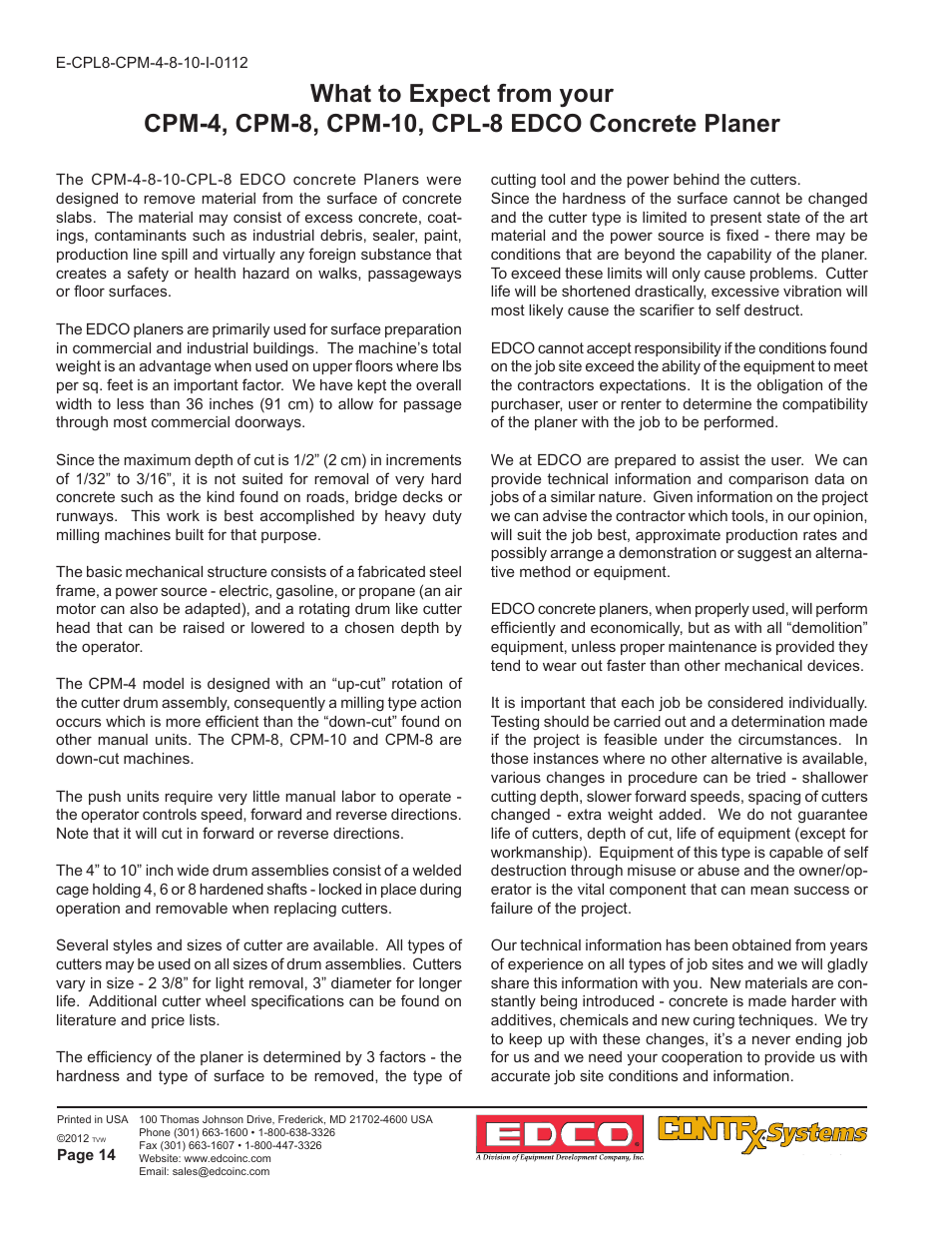 EDCO CPM-10 User Manual | Page 14 / 20
