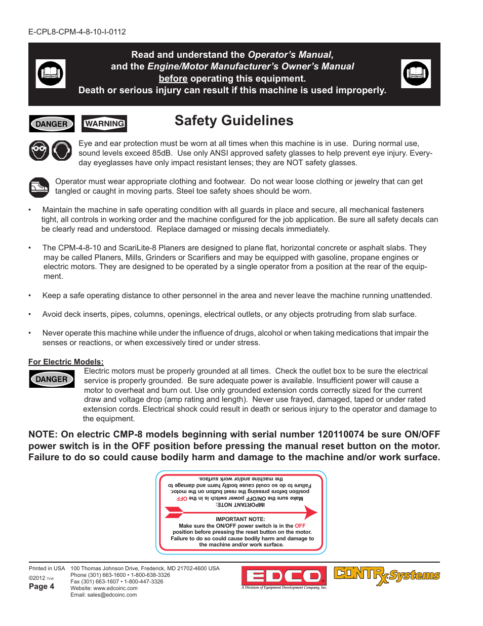 Safety guidelines | EDCO CPM-10 User Manual | Page 4 / 20