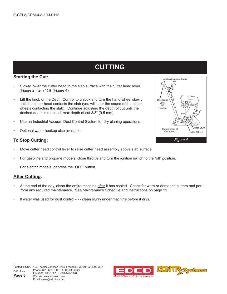 Cutting, Starting the cut, After cutting | EDCO CPM-10 User Manual | Page 8 / 20