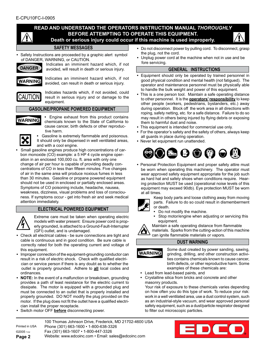 EDCO CPU-10FC User Manual | Page 2 / 16